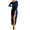 thumbnail image 2 of cfhntfmh Cocktail Dresses for Women Fall Comfy Crewneck Long Sleeve Long Maxi Dress Soft Belted Side Slit Party Dress, 2 of 4
