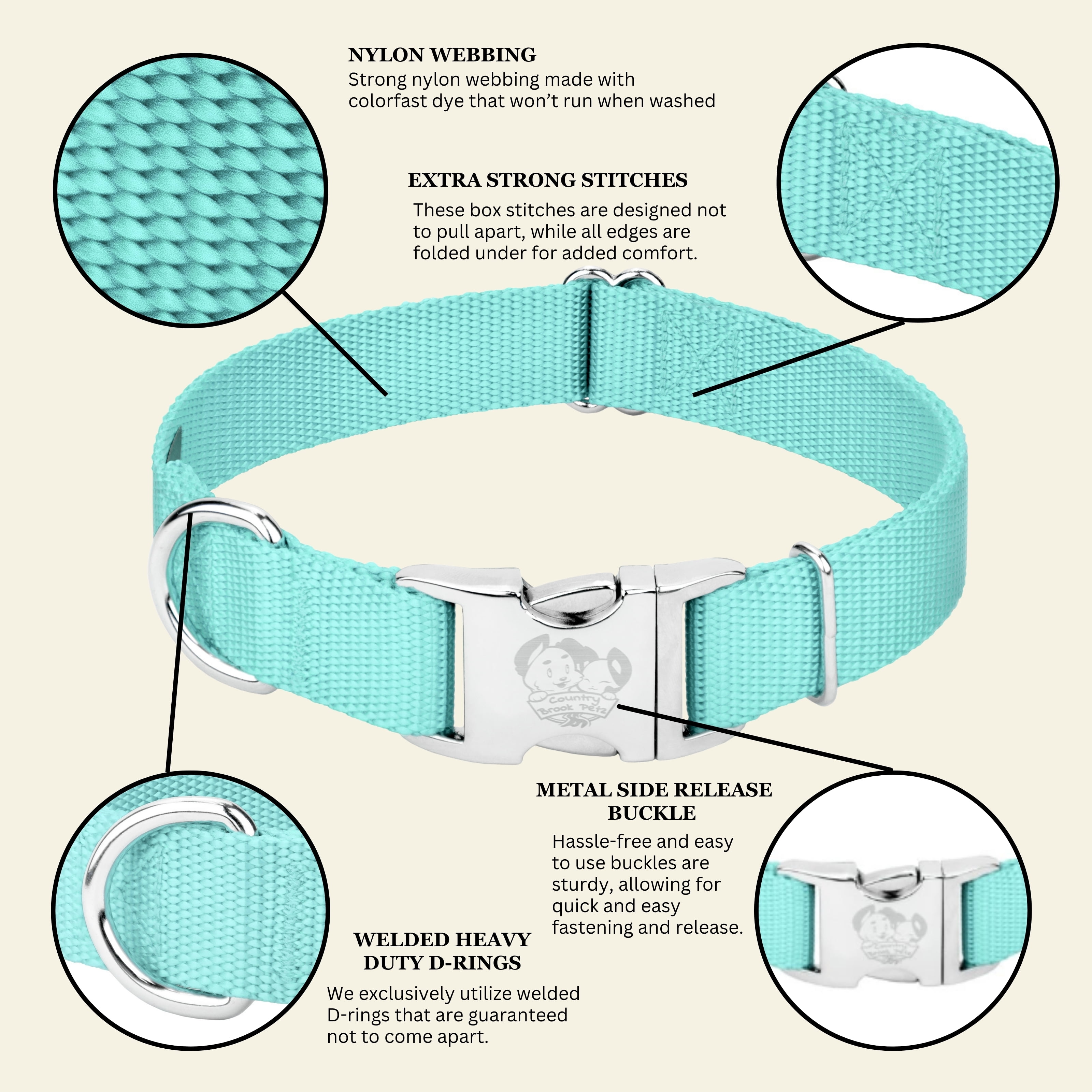 Country Brook Petz® Premium Nylon Dog Collar with Metal Buckle for Small Medium Large Breeds (Extra Large, 1 Inch, Light Cyan)