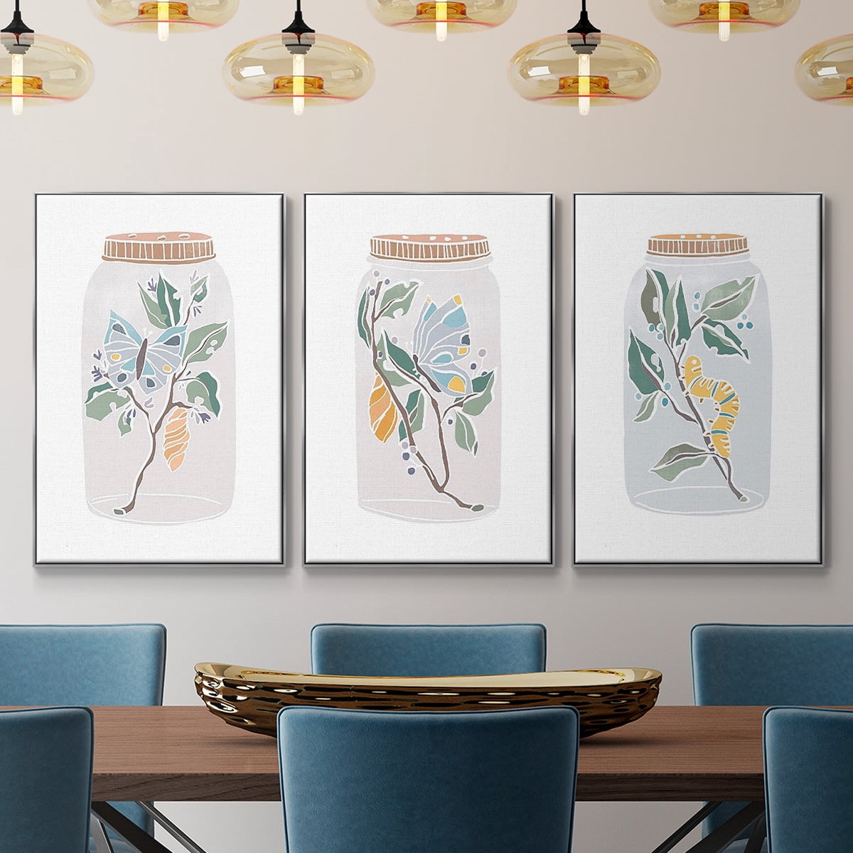 Nature Jar I - Framed Premium Gallery Wrapped Canvas L Frame 3 Piece Set - Ready to Hang