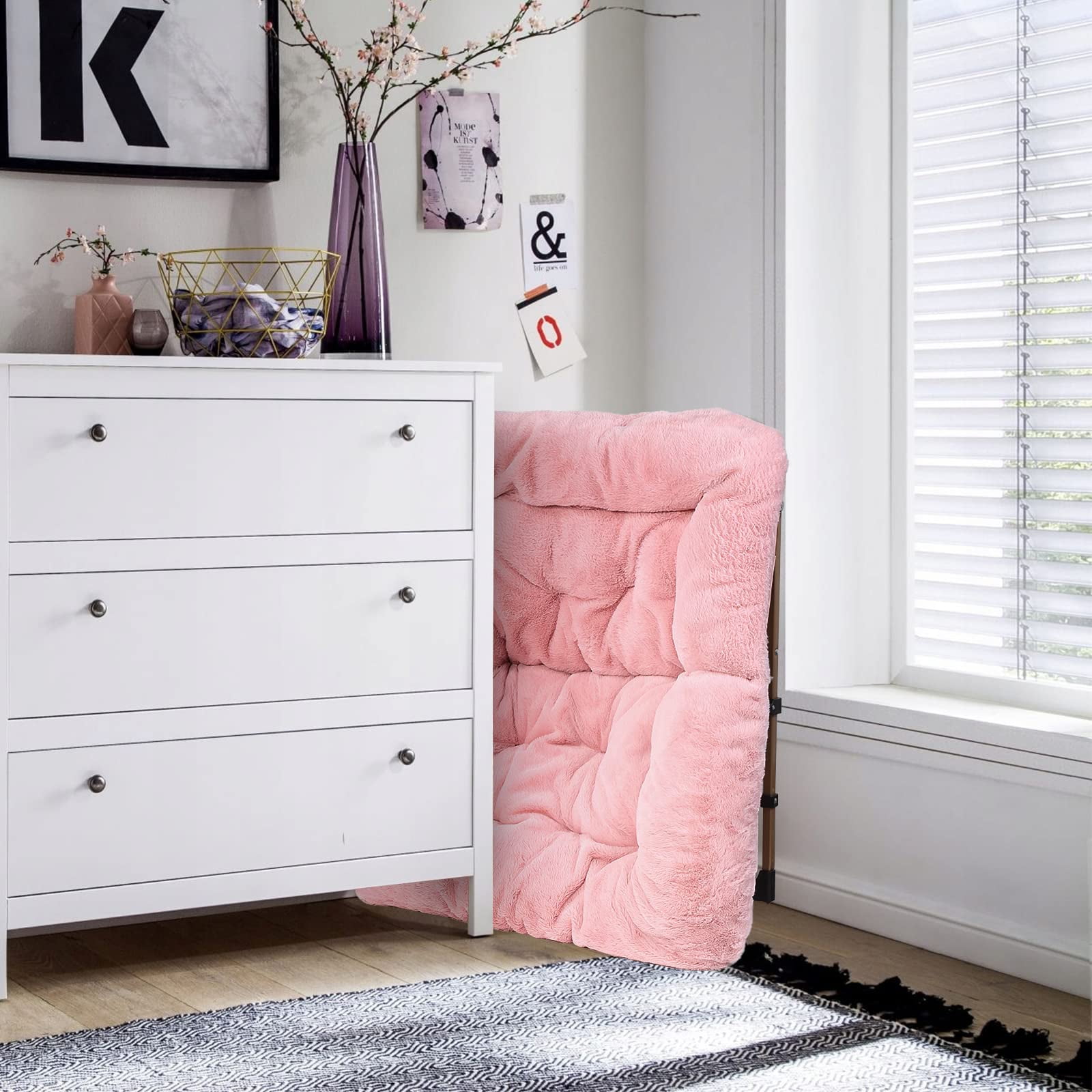 OAKHAM Comfy Saucer Chair, Folding Faux Fur Lounge Chair for Bedroom and Living Room, Flexible Seating for Adults, X-Large, Pink