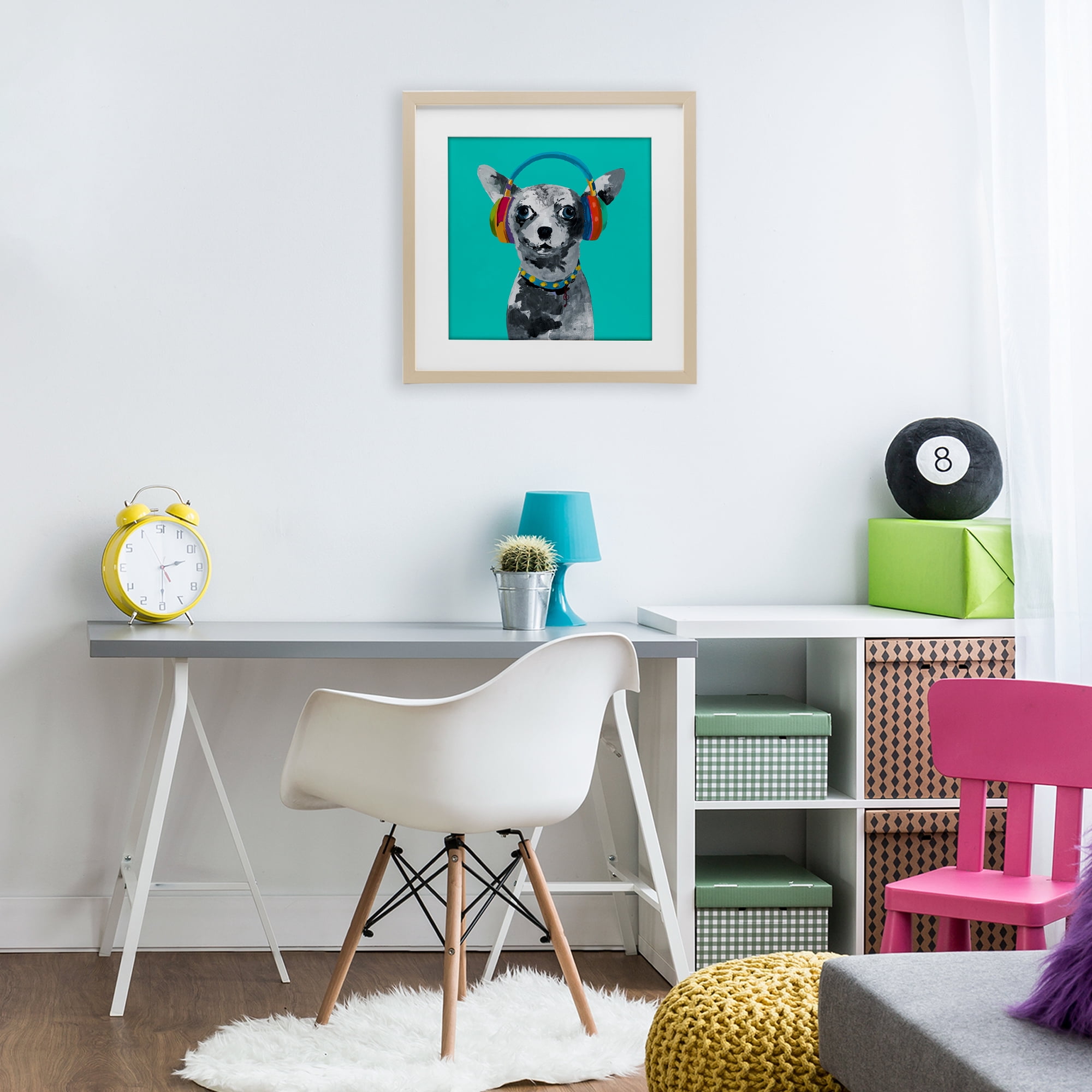 Stupell Industries Jammin' Pup on Blue Birch Framed Print Under Glass, design by Lorenzo Collective