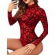 thumbnail image 4 of Sunloudy Body transparente para mujer, estampado geométrico, cuello alto, manga larga, broches, tops para damas, S/M/L/XL Sunloudy S M L XL, 4 of 5