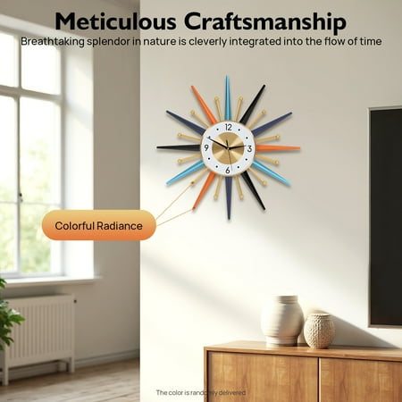 Modern Colorful Wall Clock Starburst Ball Clock Mid Century Festivel Home Decor (Battery Not Included)