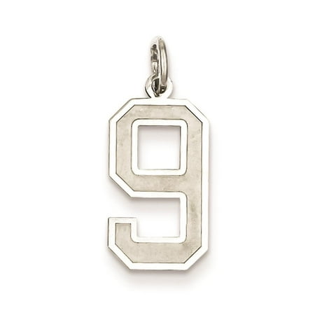 925 Sterling Silver Satin & Polished Medium Number 9 Charm Pendant