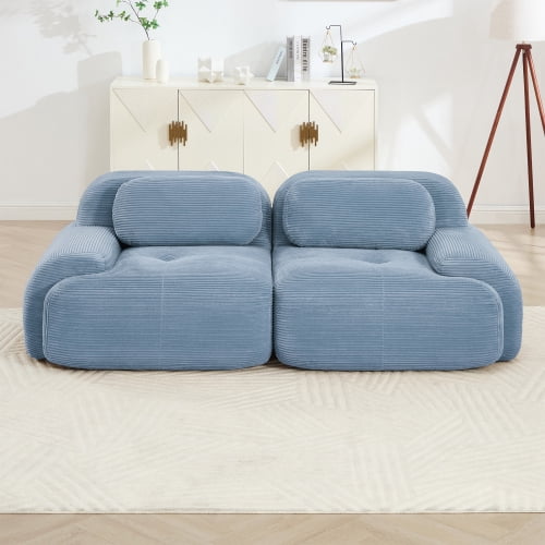 82" Modular Loveseat Sofa - Luxury Corduroy Fabric, Separable Design, Curved Armrests, Anti-Slip Base, High-Resilience Sponge, for Living Room, Bedroom, Audiovisual Room, Blue