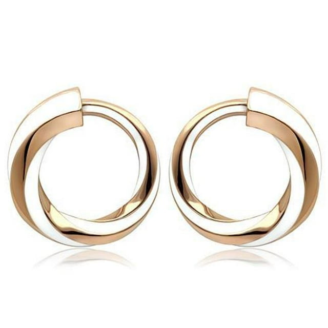 Boucles d'Oreilles en Acier Inoxydable IP Or Rose avec Époxy en Blanc