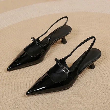 

Summer Low Sandals Woman Leather Suit Female Beige Womens Shoes High Heels Low-heeled Black Comfort New Stiletto Girls black 40