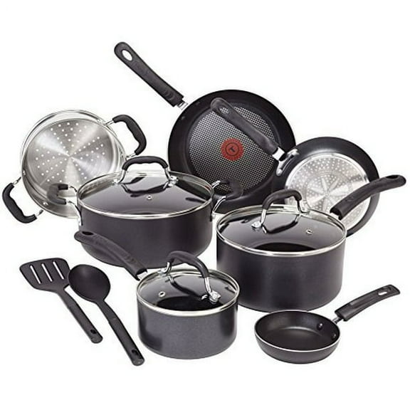 T-fal Professional Nonstick Dishwasher Safe Cookware Set, 12-Piece, Black