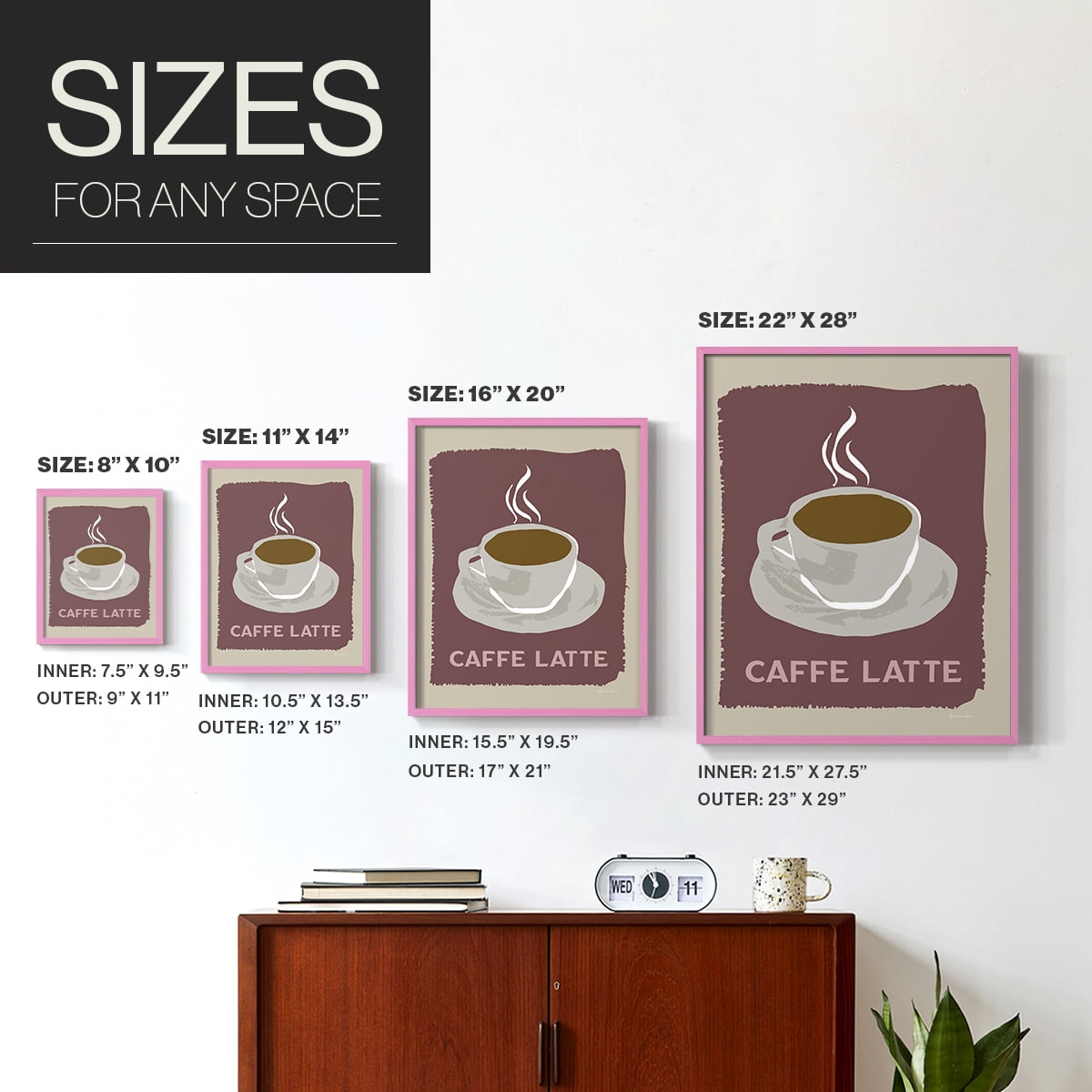 Modern Coffee III in Pink Solid Wood 11 x 14 Framed Print
