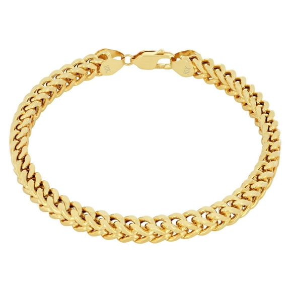 Nuragold 10k Real Yellow Gold Franco Square 6mm Box Chain Wheat Chain Bracelet (7.5"-9") Italian Jewelry for Men