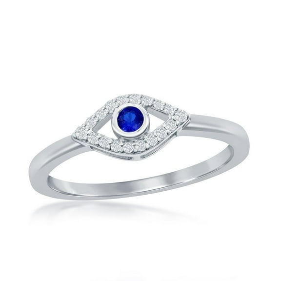 Daily Delight TheJewelryHut Designer Sterling Silver White & Sapphire CZ Evil Eye Ring