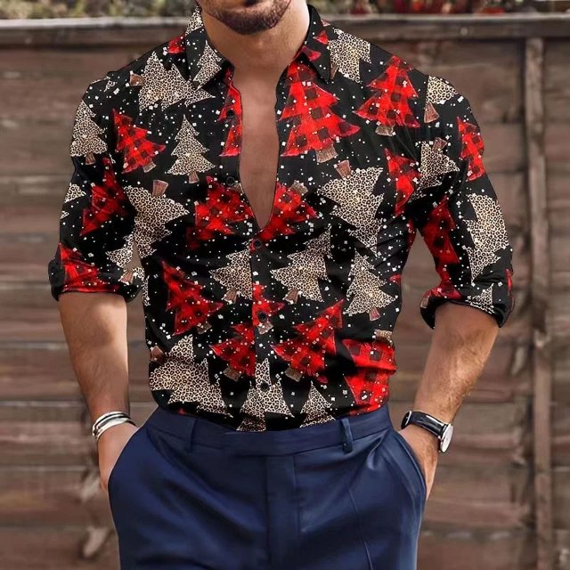 Camisa con código de diseñador nueva de botones superiores manga larga informal para exteriores a cuadros alce muñeco de nieve