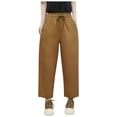 thumbnail image 2 of DDAPJ pyju Womens Baggy Cotton Pants Drawstring High Waisted Straight Wide Leg Pants Comfy Lounge Athletic Trousers with Pockets Khaki XL, 2 of 3