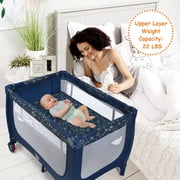 Gymax Blue Portable Baby Playard Playpen Nursery Center w/ Mattress Foldable Design