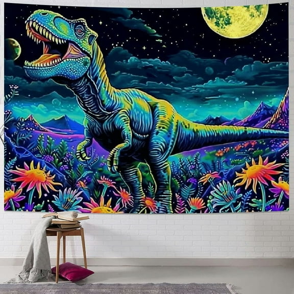 Shiartex Dinosaur Tapestry, Fantasy Neon Funny Dino frog Mountain Art Tapestries, Cool Fairytales T-Rex Galaxy Space Tapestry for Bedroom Boys Kids Decor 60x50inch