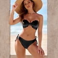 thumbnail image 2 of Swimsuit Bikini, Full Coverage Bikini, Two Piece Swimsuit for Women, Womens Bikini Swimsuits, Womens Wavy Edge Bandeau Bikini Strapless Tie Back Side String Bathing Suits Two Piece Swimsuit, Black L, 2 of 6