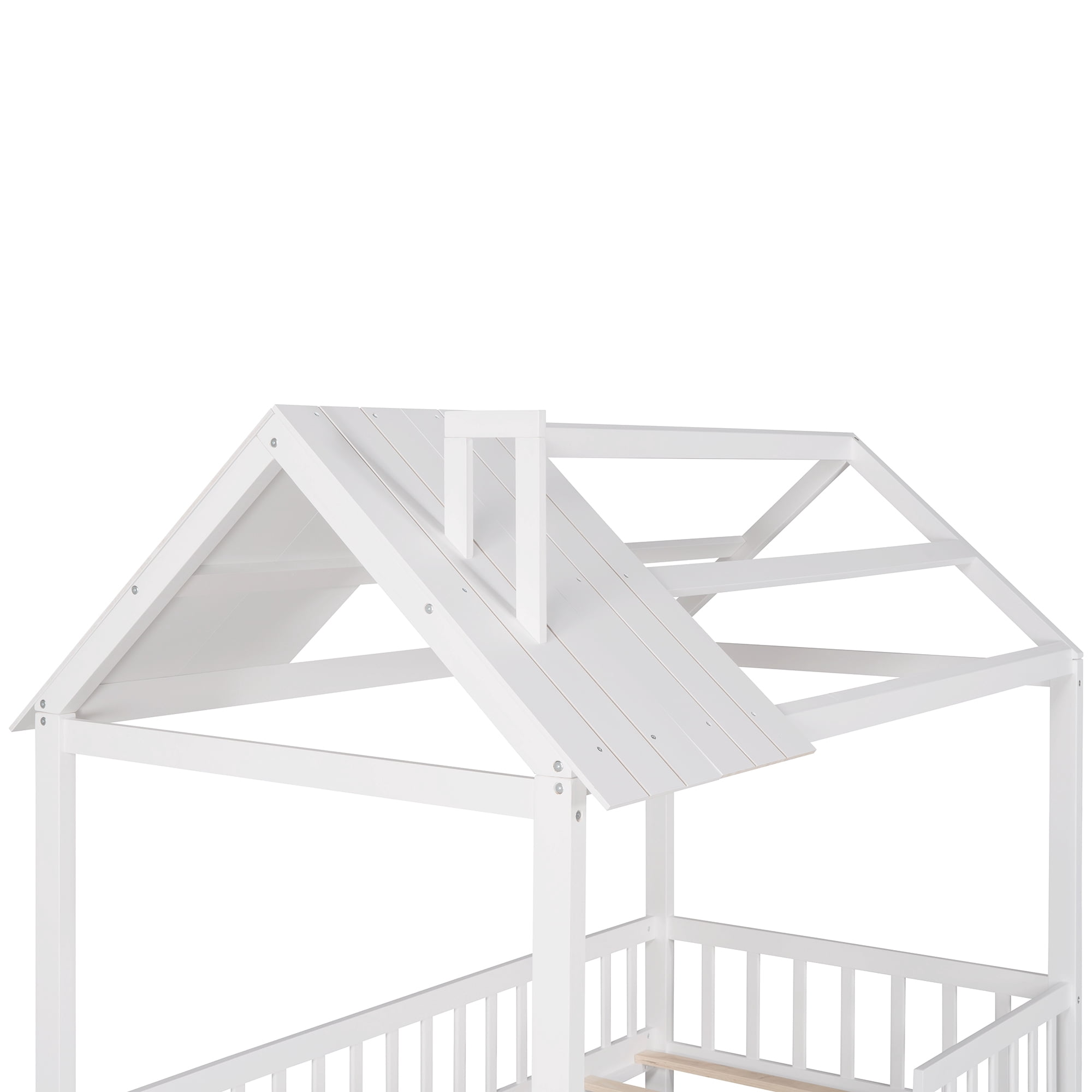 Euroco Twin Size Platform Bed, House Bed with Fence for Kids, White