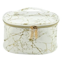 Unique Bargains Marble Cosmetic Travel Bag Make Up Brush Organizer Bag Storage for Women White Gold Tone 8"x6"x5"