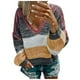 thumbnail image 1 of Moda mujer manga larga Pachwork rayas cuello en V suéter Casual Tops blusa Pompotops  gfhjh5613, 1 of 7