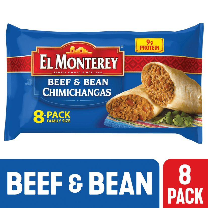 El Monterey Beef & Bean Chimichangas, 32 oz, 8 Count (Frozen)