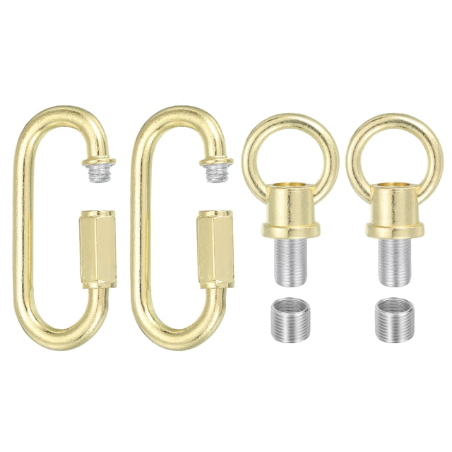 M10 Fine Thread Lamp Female Loop Holder with M12 Adapter Chain Quick Link, 132 lbs Load Gold Tone Pack of 2