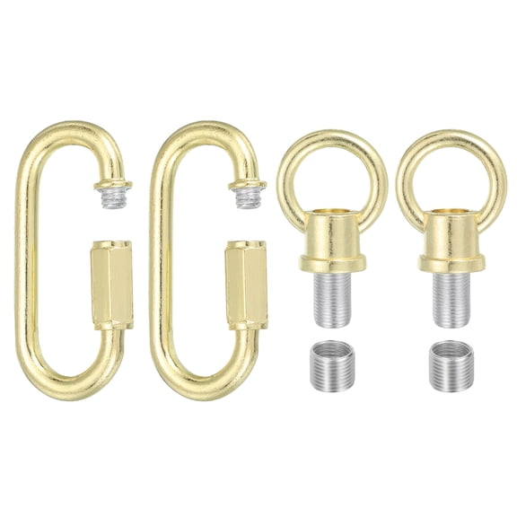 M10 Fine Thread Lamp Female Loop Holder with M12 Adapter Chain Quick Link, 132 lbs Load Gold Tone Pack of 2
