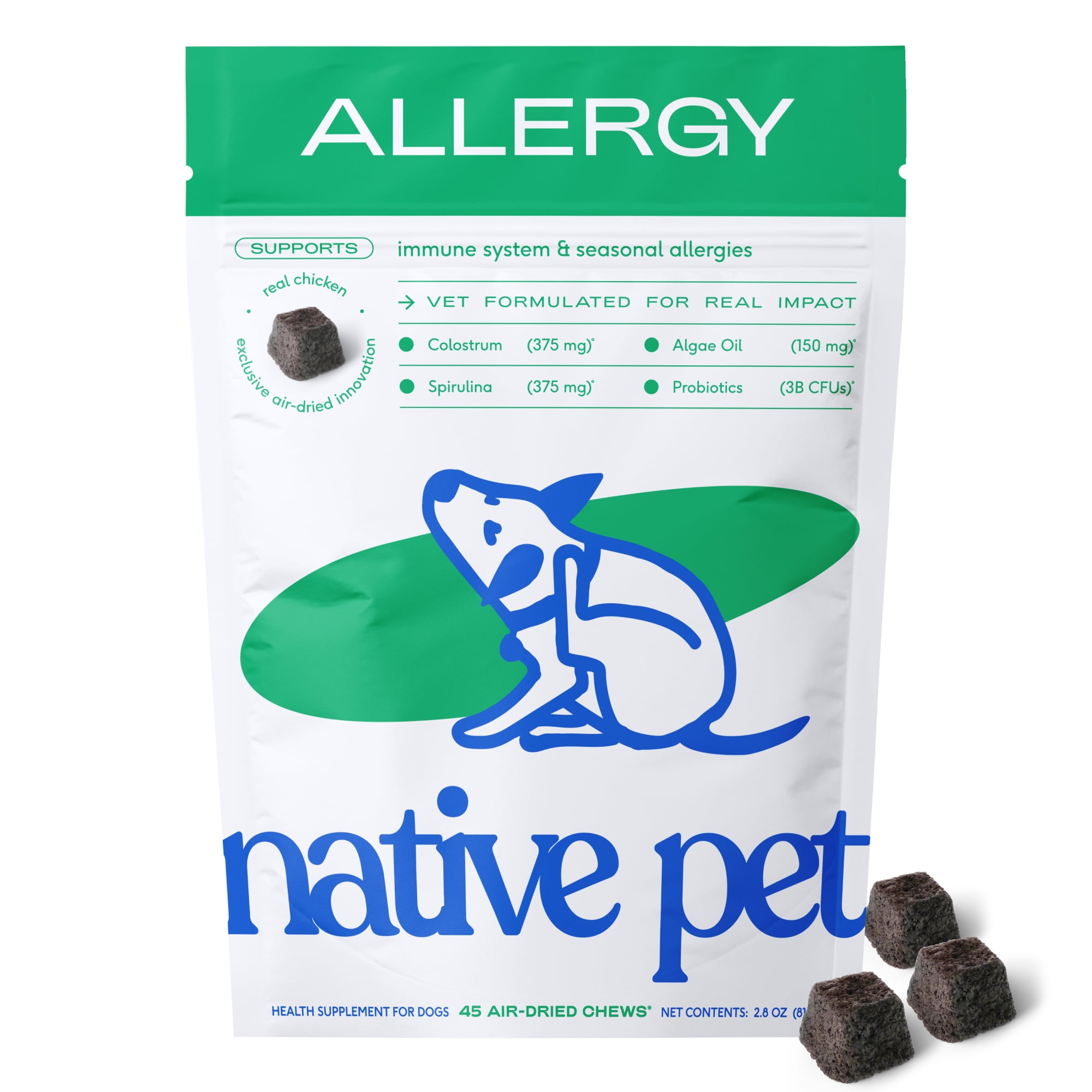 Native Pet Allergy Chews for Dogs, Seasonal Allergy & Immune Support, 45 count