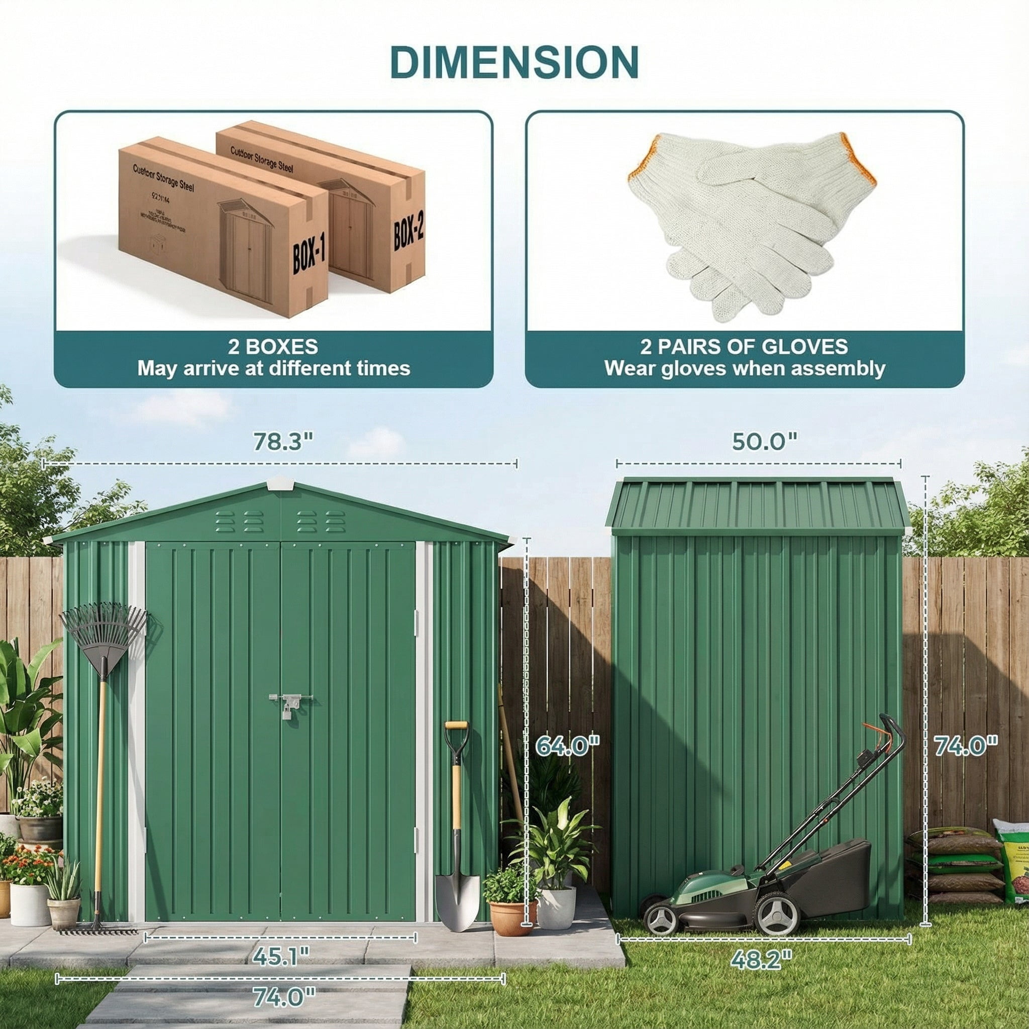 6' x 4' Outdoor Storage Shed, Weather-Resistant Iron Garden Shed with Lockable Double Doors for Backyard/Patio/Lawn, Green