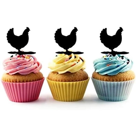 6Pcs Chicken Silhouette Acrylic Cupcake Toppers for Farm Animal or Easter Themed Party Supplies