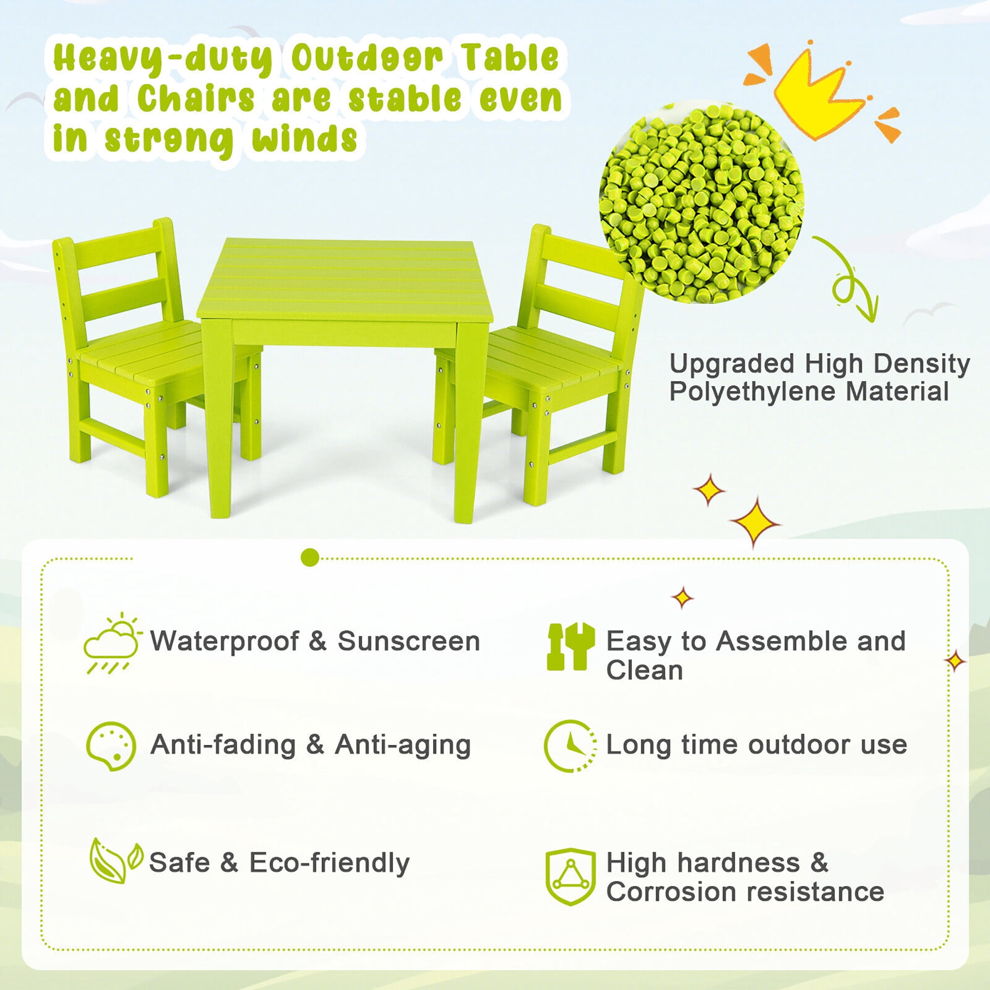 Gymax Kids Square Table Indoor Outdoor Heavy-Duty All-Weather Activity Play Table Green
