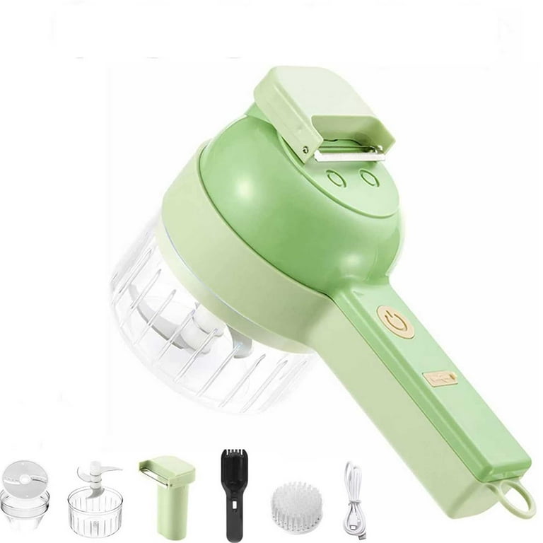 4 In 1 Onion Dicer Handheld Electric Vegetable Cutter Set Data Cable Green  Light Convenient Slicer For Garlic Veggie Portable