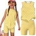 thumbnail image 3 of Summer Outfits for Kids Girls Size 7-8 Girls 2 Piece Outfits Cute Clothing Sets Vacation Short Sleeve T Shirts Top and Shorts Athletic Tracksuit Yellow 12-13 Years, 3 of 8