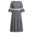 thumbnail image 4 of QUNYINEY Women Dresses Casual Faux Cotton Linen Long 3/4 Sleeve A Line Dress Lace Solid Crew Neck Flowy Loose Fit Dresses, 4 of 8