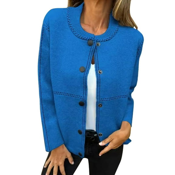 YYDGH Women's Knit Cardigan Sweaters Casual Long Sleeve Open Front Snap Button Down Jackets Business Work Fall Winter Coats Outerwear Blue L