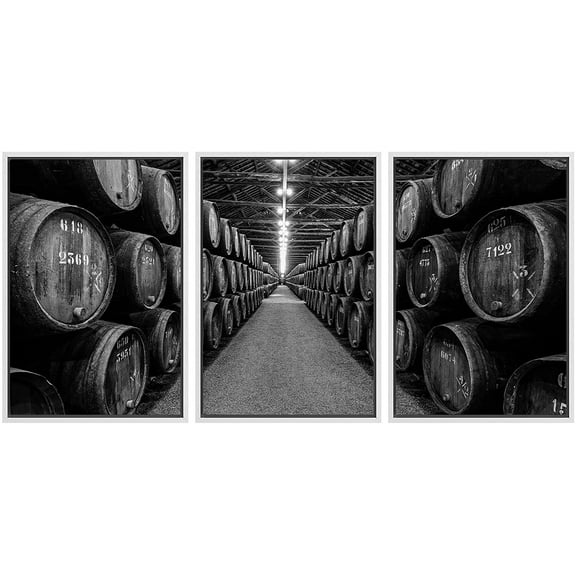 wall26 Framed Canvas Print Wall Art Set Retro Vintage Black & White Wine Barrels Drinks & Cocktails Food Photography Realism Decorative Rustic for Living Room, Bedroom, Office - 16"x24&q