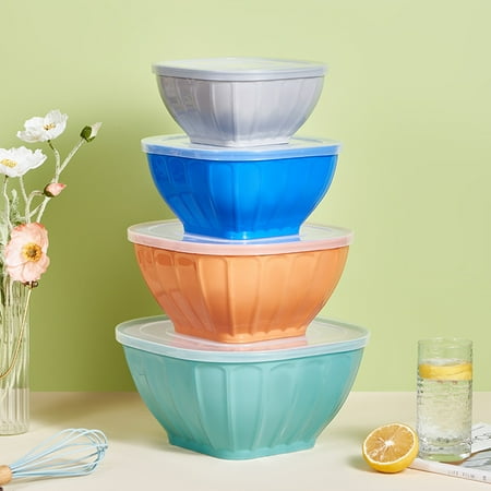 

Duixinghas Stackable Square Plastic Bowl with Lid Large Opening Space-saving Meal Prep Salad Bowl Kitchen Supply