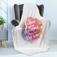thumbnail image 4 of Wording Soft Flannel Fleece Throw Blanket, Words About Finding Your Way in Life Modern Letters Watercolor Splash, Cozy Plush for Indoor and Outdoor Use, 50" x 60", Coral Pink Purple, by Ambesonne, 4 of 5