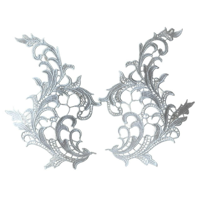1 par de apliques de encaje, parches de bordado floral, bordado de flores fino para coser Blanco