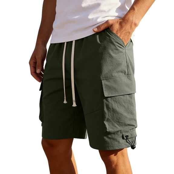 Enjoytime Mens Cargo Shorts Elastic Waist Drawstring Casual Outdoor Athletic Work Shorts with Multi Pockets