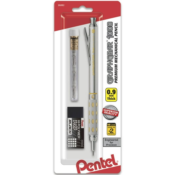 Pentel GraphGear 1000 Drafting Pencil (0.9mm), Eraser Refills, 1pk