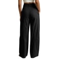 thumbnail image 6 of Guluxicc Women's Pants with Pockets Business Casual Pants Elastic Waist Button Front Wide Leg Loose Long Trousers for Everyday Wear Summer Casual Outfits, 6 of 9
