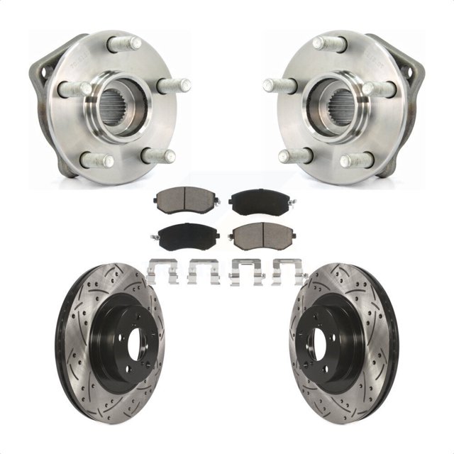 Transit Auto Front Hub Bearing Assembly Coated Drilled Slotted Disc Brake Rotors and Ceramic Pads Kit for Car Subaru Impreza Forester Outback XV Crosstrek Legacy KBB-120137