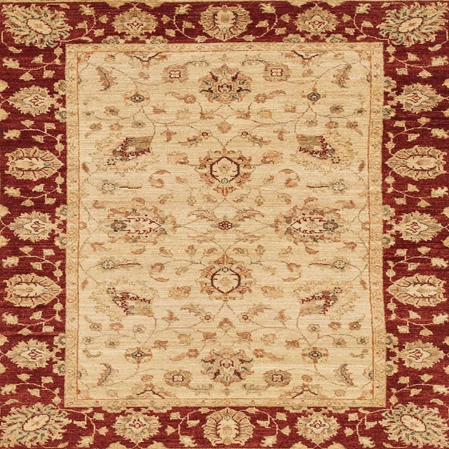 Ahgly Company Machine Washable Indoor Square Abstract Grapefruit Red Area Rugs, 7' Square