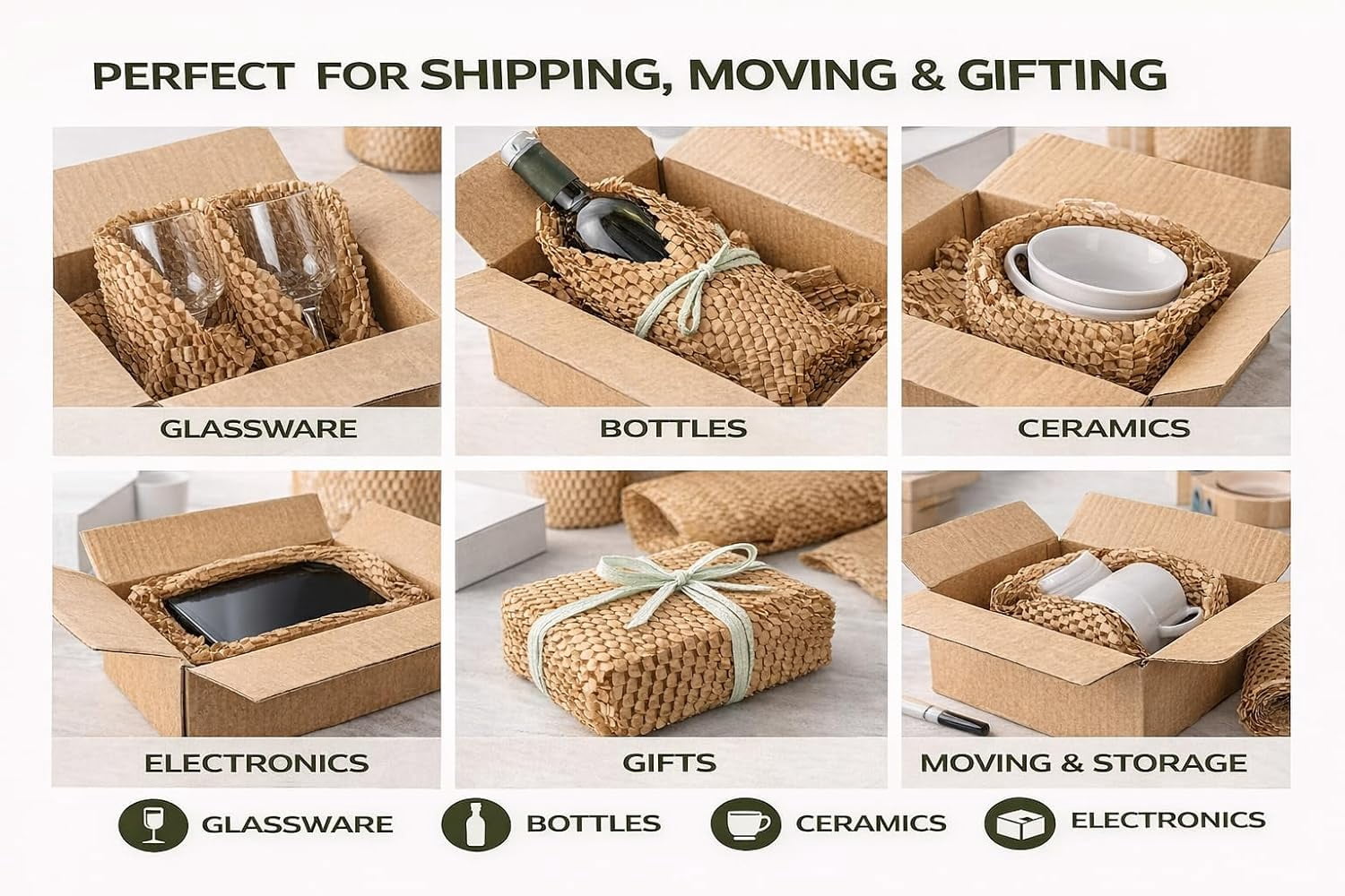 Pacron Recyclable Honeycomb Packing Paper Roll – Eco-Friendly Kraft Wrapping Paper for Shipping, Moving & Gift Packaging – Protective Cushioning Wrap – Made in USA (20” x 875’)