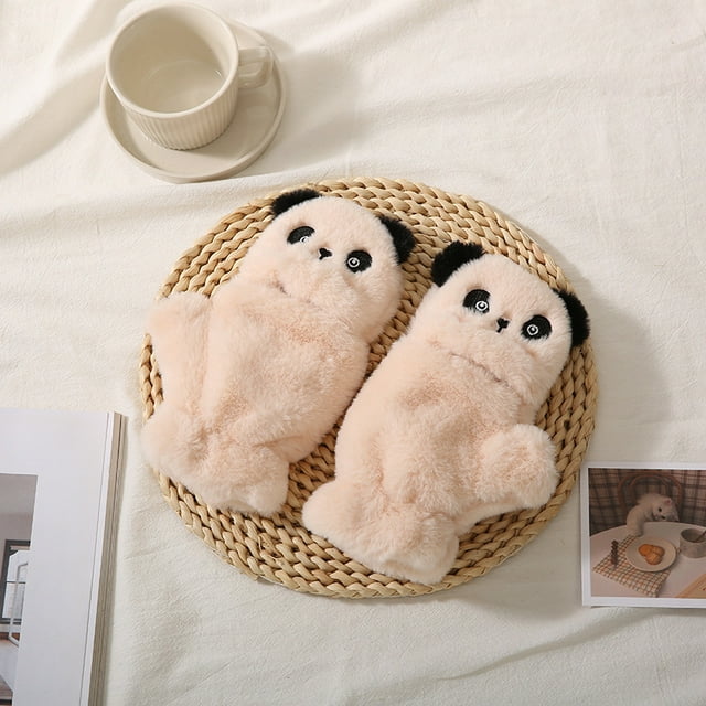 Winter Warm Flip Fluffy Gloves Student Writing Open Finger Cartoon Panda Riding Warm Coldproof Gloves