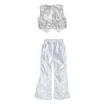 thumbnail image 4 of iEFiEL Girls Youth Two-piece Stage Performance Outfit Shiny Sequins Vest with Flare Pants Set Jazz Hip Hop Dancewear Silver 10-12, 4 of 5