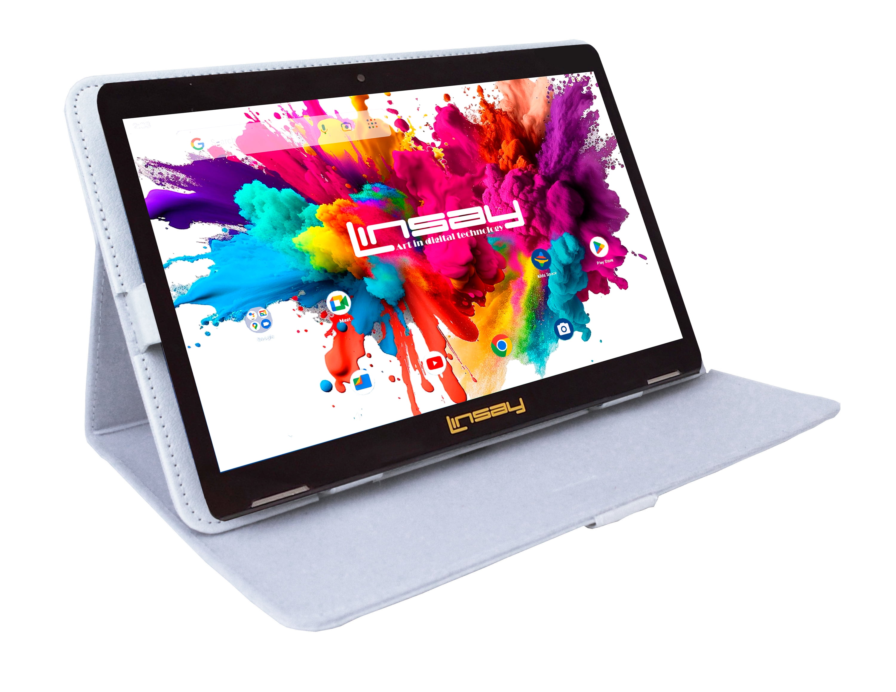 LINSAY 10.1" Octa Core 4GB RAM 128GB Storage Android 13 Tablet with case White, Pop Holder and Pen Stylus