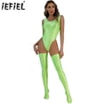 thumbnail image 2 of Traje de baño para mujer, leotardo sin mangas de corte alto, mono con medias altas hasta el muslo, ropa de playa brillante sin espalda para mujer, traje de baño, 2 of 5