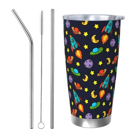 

Susaid Space D Print 20oz Car Cup Insulated Coffee Cup Fully Spill Proof Travel Coffee Mug Stainless Steel Tumbler for Work Home Outdoor Car-Straw Three-piece Set