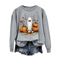 thumbnail image 2 of CLOISE Halloween Sweatshirts for Women Funny Ghost Print Pullover Sweatshirts Fall Long Sleeve Round Neck Hoodies Shirts Casual Tees Festival Gift Clothes Gray XL Spooky, 2 of 5